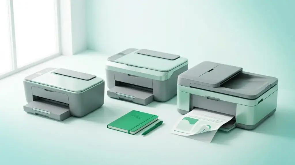 Best printers for small businesses UK 2026 - Epson EcoTank ET-4950, HP OfficeJet Pro 9125e, and Brother MFC-J4350DW
