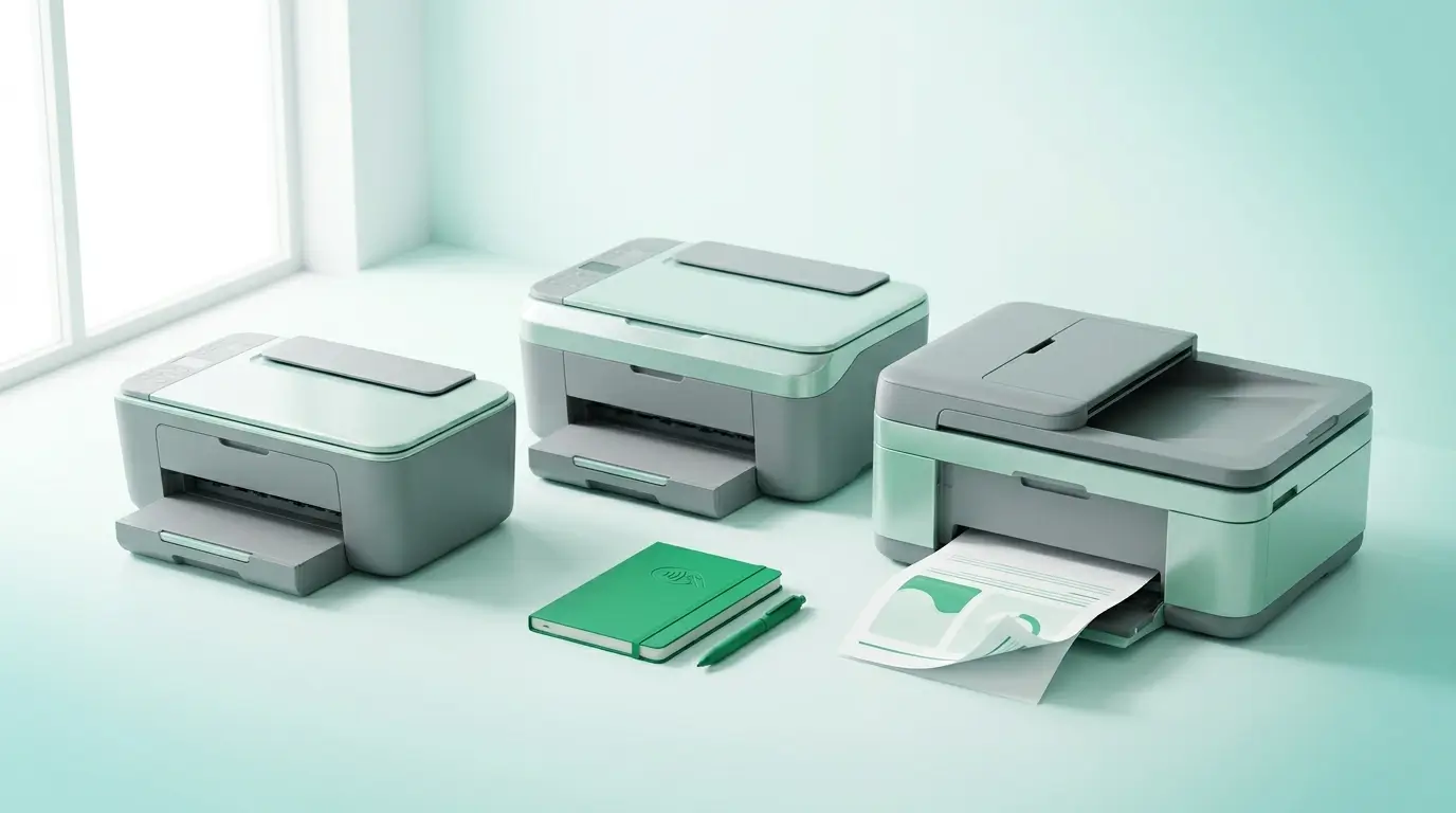 Best printers for small businesses UK 2026 - Epson EcoTank ET-4950, HP OfficeJet Pro 9125e, and Brother MFC-J4350DW