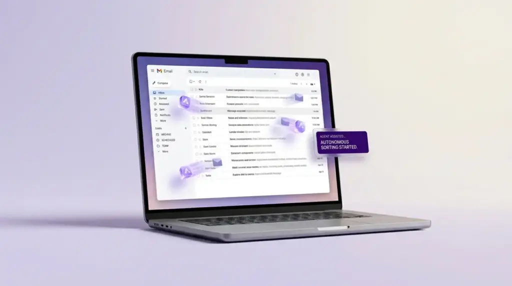 Notion mail is closing. A laptop displaying an empty email inbox with an AI interface overlay, representing the shift from manual to agent-driven email management.