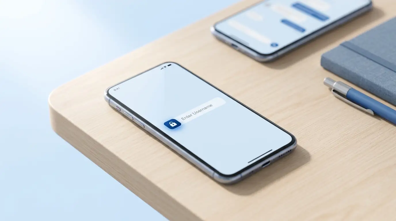 Smartphone screen showing a messaging app username field instead of a phone number