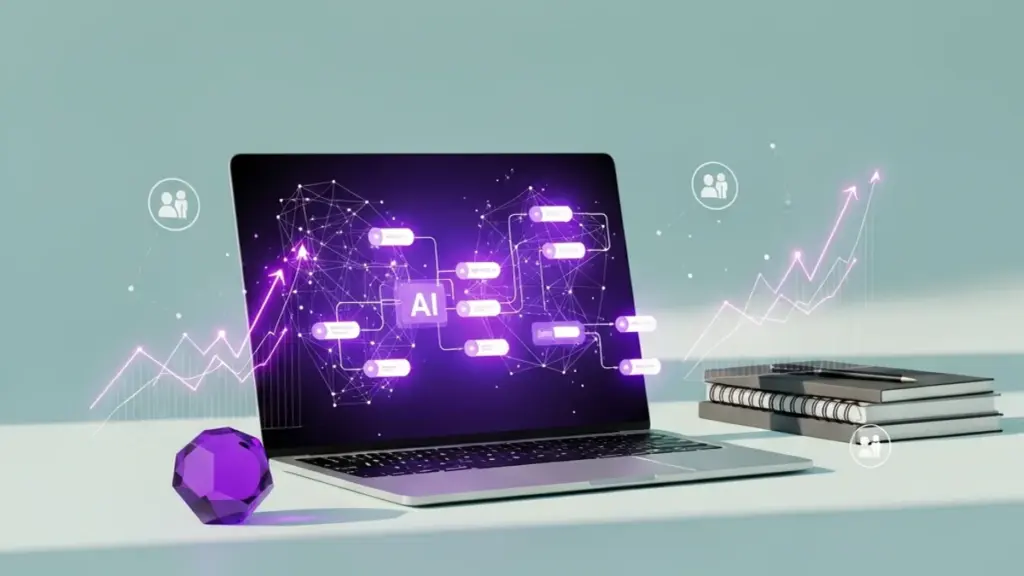 UK worker using AI tools at a desk, representing new AI-related job roles emerging in British businesses.