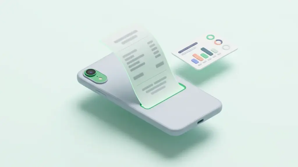 A phone floating with a receipt scanner apps installed